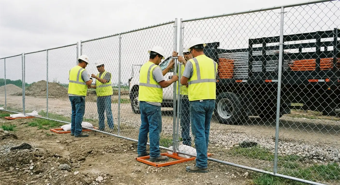 Union Lake Fence Rentals team installing temporary fencing in Vineland, NJ