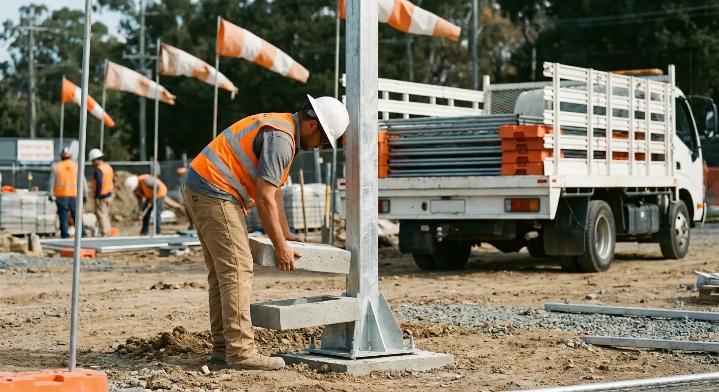 Temporary fence installation detail showing stable base configuration in Vineland, NJ