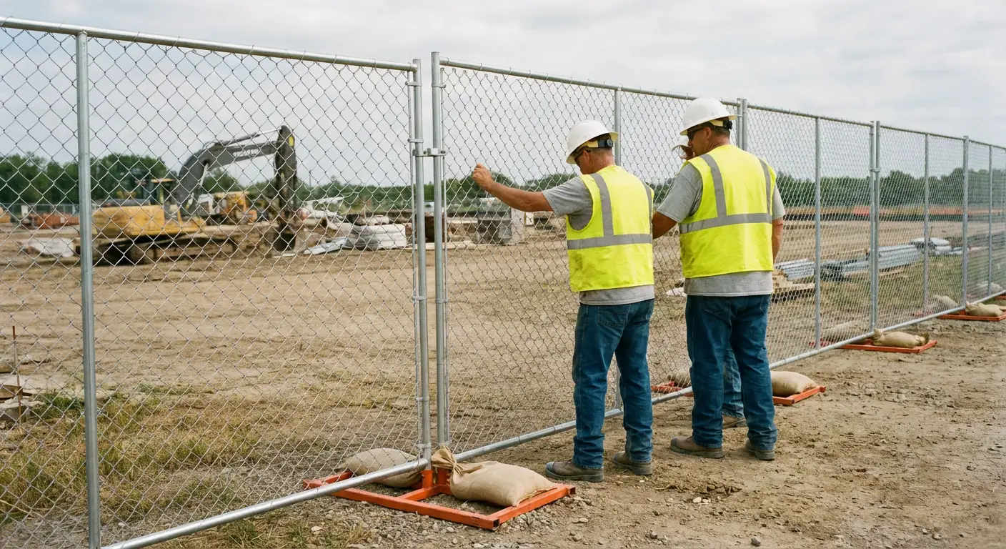 Construction site chain link panel installation in Vineland, NJ