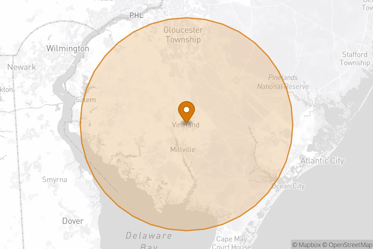 service area service area map in Vineland, NJ